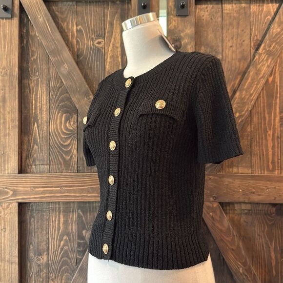 Summer Cropped Sweater Cardigan Short Sleeve Button Down Dressy Casual Knit Top - Picture 4 of 13